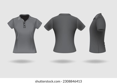 Plain Black short-sleeve polo shirt for women, realistic women's T-shirt illustration