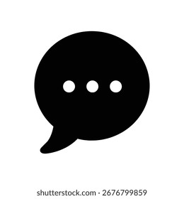 A plain black speech bubble icon featuring three white dots, suggesting an ongoing conversation or a message being composed. This icon is isolated on a white background for clarity.