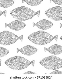 plain black and white line drawing fish