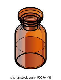 Plain brown reagent bottle half filled with some liquid.