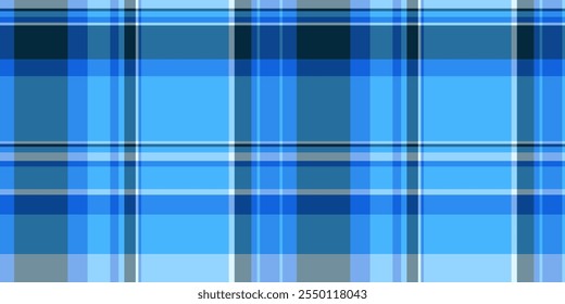 Tartán de Vector a cuadros lisos, textura de tela de fondo recto. Patrón de rayas de tela escocesa sin costuras en la paleta de colores cian y azul.