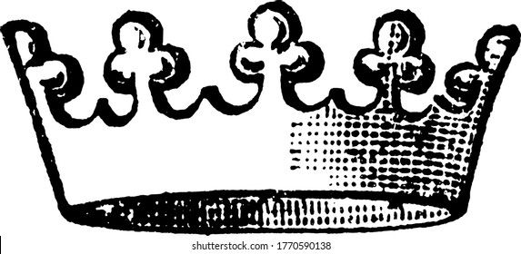 A plain circlet heightened crown of Henry III, designed with trefoils, a slightly raised point intervening between each pair of the leaves, vintage line drawing or engraving illustration.