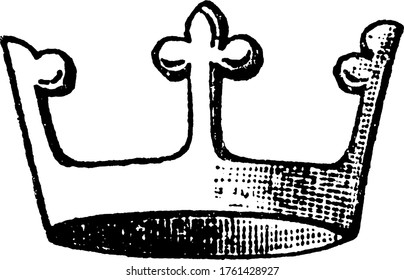 Um círculo simples elevou a coroa de Guilherme I e seus sucessores com quatro pontas com cabeças de trevo, desenho de linha vintage ou ilustração de gravura.