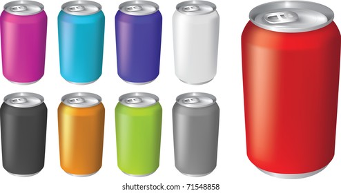 plain color soda or fizzy drink cans in different colorways