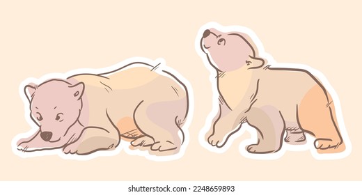 Plain cute brown bear cartoon vector with abstract color