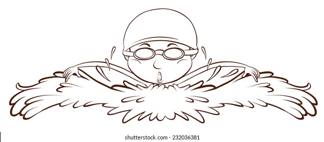 A plain drawing of a boy swimming on a white background 
