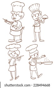 A plain drawing of the male and female chefs on a white background