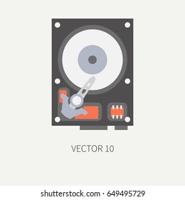 Plain flat color vector computer part icon data storage hdd. Cartoon Digital gaming and business office pc desktop device. Innovation gadget. Plate.