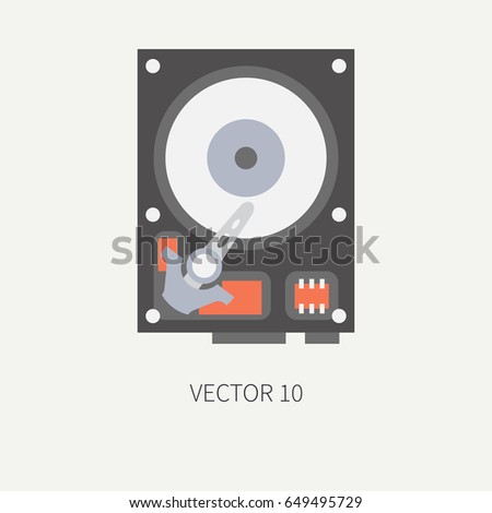 Plain flat color vector computer part icon data storage hdd. Cartoon Digital gaming and business office pc desktop device. Innovation gadget. Plate.