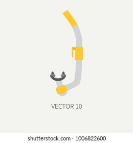 Plain flat color vector diver underwater equipment icon snorkel tube. Retro style. Ocean, sea beach. Snorkeling. Summer adventure vacation. Scuba aqualung. Illustration, element for design, wallpaper