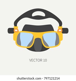 Plain flat color vector diver underwater equipment icon diver mask. Retro style. Ocean deep, sea beach. Snorkeling. Summer adventure vacation. Scuba aqualung. Illustration element for design wallpaper