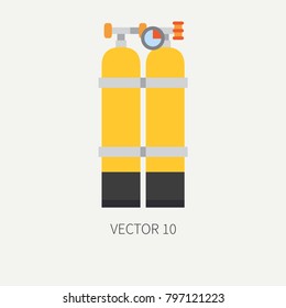 Plain flat color vector diver underwater equipment icon oxygen balloon. Retro style. Ocean, sea beach. Snorkeling. Summer adventure vacation. Scuba aqualung. Illustration, element for design wallpaper