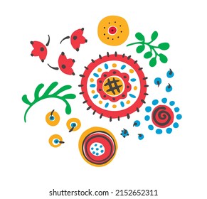 Plain floral drawing. Silhouettes of blooming lilac flowers in vintage style. Elegant seamless botanical pattern made of spring flowers. Nature ornament for textile, fabric, ukrainian pattern.