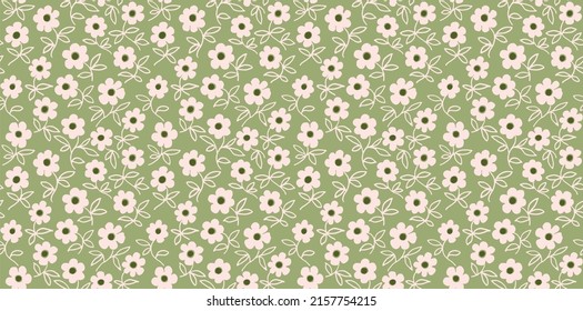 Plain floral drawing. Silhouettes of blooming lilac flowers in vintage style. Elegant seamless botanical pattern made of spring flowers. Nature ornament for textile, fabric, ukrainian pattern.