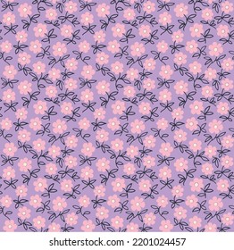Plain floral drawing. Silhouettes of blooming lilac flowers in vintage style. Elegant seamless botanical pattern made of spring flowers. Nature ornament for textile, fabric, ukrainian pattern.