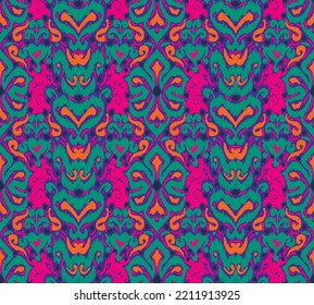 Plain floral drawing. Silhouettes of blooming lilac flowers in vintage style. Elegant seamless botanical pattern made of spring flowers. Nature ornament for textile, fabric, ukrainian pattern.