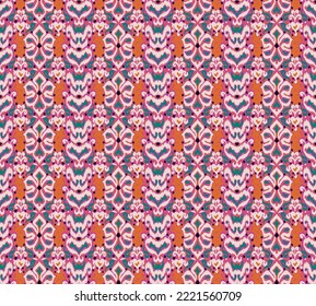 Plain floral drawing. Silhouettes of blooming lilac flowers in vintage style. Elegant seamless botanical pattern made of spring flowers. Nature ornament for textile, fabric, ukrainian pattern.