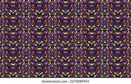 Plain floral drawing. Silhouettes of blooming lilac flowers in vintage style. Elegant seamless botanical pattern made of spring flowers. Nature ornament for textile, fabric, ukrainian pattern.