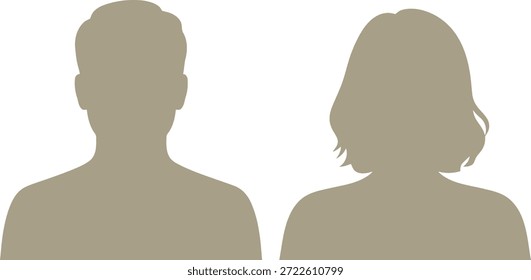 Contornos gráficos simples de um homem e uma mulher anônimos, adequados para imagens de perfil padrão e representação de identidade do usuário.