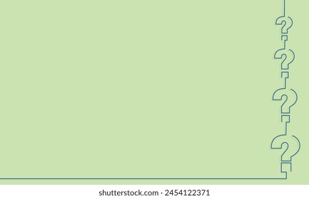 Plain green sage color with colored one line side bar Question Mark concept. Template for background, banner, card, poster, t-shirt with custom text inscription, ppts. Page template. Editable. EPS 10.