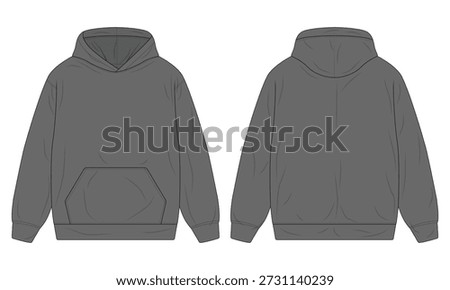 Plain grey hoodie flat sketch template front and back view