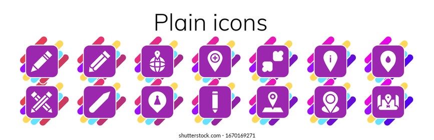 plain icon set. 14 filled plain icons.  Simple modern icons such as: Pencil, Placeholder, Resize