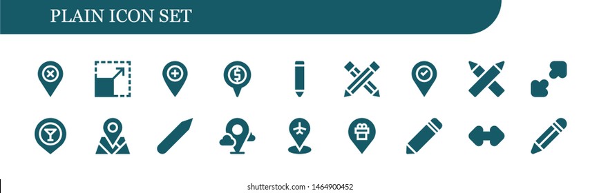 plain icon set. 18 filled plain icons.  Collection Of - Placeholder, Resize, Pencil, Pencils