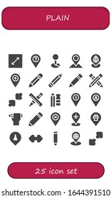 plain icon set. 25 filled plain icons. Included Resize, Placeholder, Pencil icons