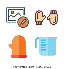 plain icon set. vector set about photo, mitten, mittens and measuring cup icons set.