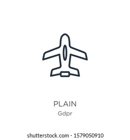 Plain icon. Thin linear plain outline icon isolated on white background from gdpr collection. Line vector sign, symbol for web and mobile