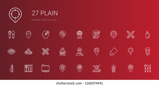 plain icons set. Collection of plain with pencil, placeholder, ftp, cutlery, pencils. Editable and scalable plain icons.