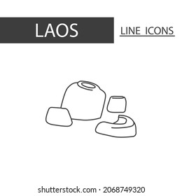 Plain of Jars (Thong Hai Hin) Laos icon. The icons as Laos signature in black lines.