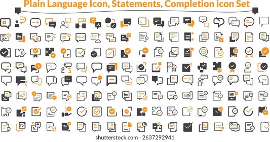 Plain Language Icon, Statements, Completion icon Set. Plain Language Icon, Statements, Completion icon Set. bag, coin, exchange, credit card solid icons collection. Vector illustration.
