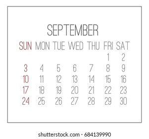 Plain Light September Year 2017 Vector Stock Vector (Royalty Free ...