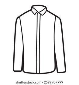 plain long sleeve shirt with buttoned collar, black and white line art