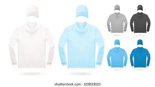 Plain long sleeve t-shirt template with baseball hats.