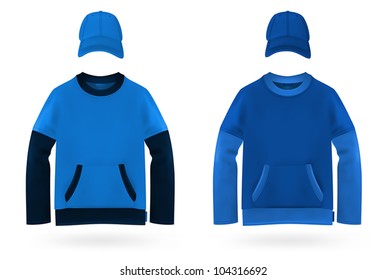 Plain long sleeve two color shirt template with baseball hat.