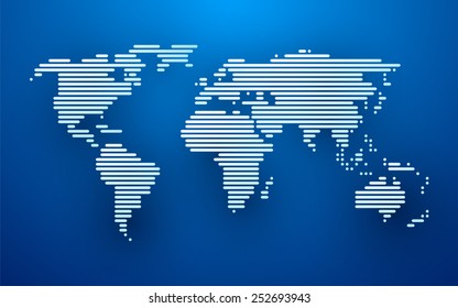 plain map of the world created by lines with shadow