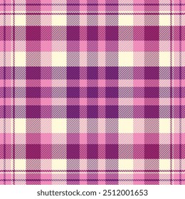 Plain pattern tartan vector, iconic seamless texture plaid. Structure check textile background fabric in pink and purple colors.