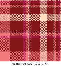 Plain plaid seamless fabric, woman check vector texture. Tailor pattern textile tartan background in maroon and red colors palette.