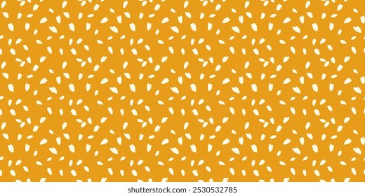 Plain polka dots, drops, spots seamless pattern on a yellow background. Vector hand drawn sketch. Creative tiny random snowflakes, circles print. Contemporary minimalist ornament. 