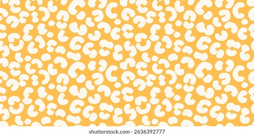 Plain seamless leopard print pattern with white spots, organic shapes on a  yellow background. Bold, modern, and trendy design for textiles, fashion, digital wallpapers, creative branding projects.