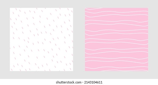 Plain seamless patterns in pink and white colors. Simple textures for fabrics, textiles, baby fashion, linens, scrapbooking. Vector ornaments 
