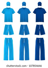 Plain shorts, t-shirts, pants and caps template.