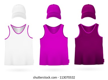 Plain sleeveless shirt and hat.