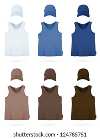 Plain sleeveless shirt and hat template.