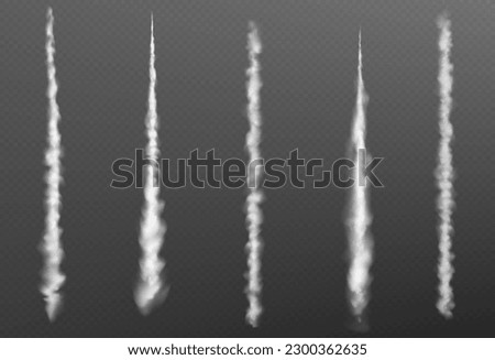 Plain smoke trail effect. Jet vector white contrail line on transparent background. 3d airplane flight speed vapor steam. Realistic aircraft tail flow motion texture. Gas burst curve path trace