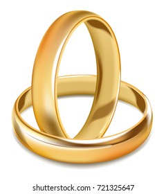 Plain smooth gold shiny wedding rings isolated illustration