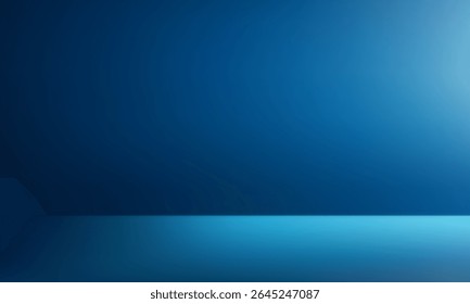 A plain, solid studio backdrop features a minimalist scene in modern style. The background gradient transitions from deep blue to lighter, desaturated hues. Even lighting creates blank, empty space.