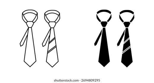  Conjunto de iconos de corbata lisa y a rayas